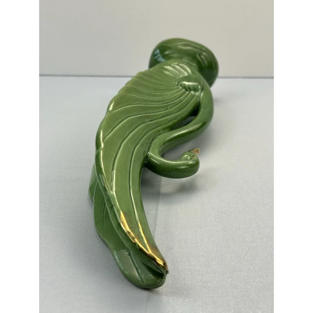 Vintage Japan Green Ceramic Swan Bird Figurine Statue Gold Accent 14